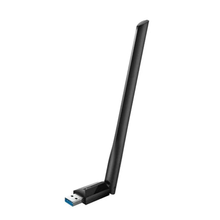 TP-Link Archer TX35U Plus AX3000 high gain wireless USB adapter with dual adjustable antennas and desktop cradle.