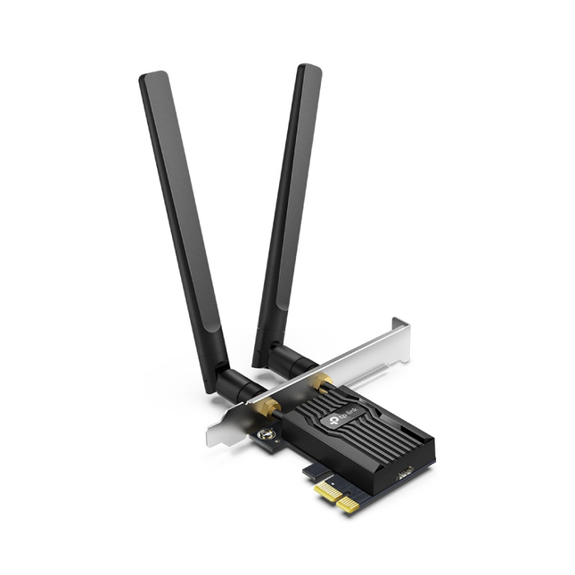 TP-Link Archer TX55E AX3000 Wi-Fi 6 and Bluetooth 5.2 PCIe network adapter card for desktop PCs.