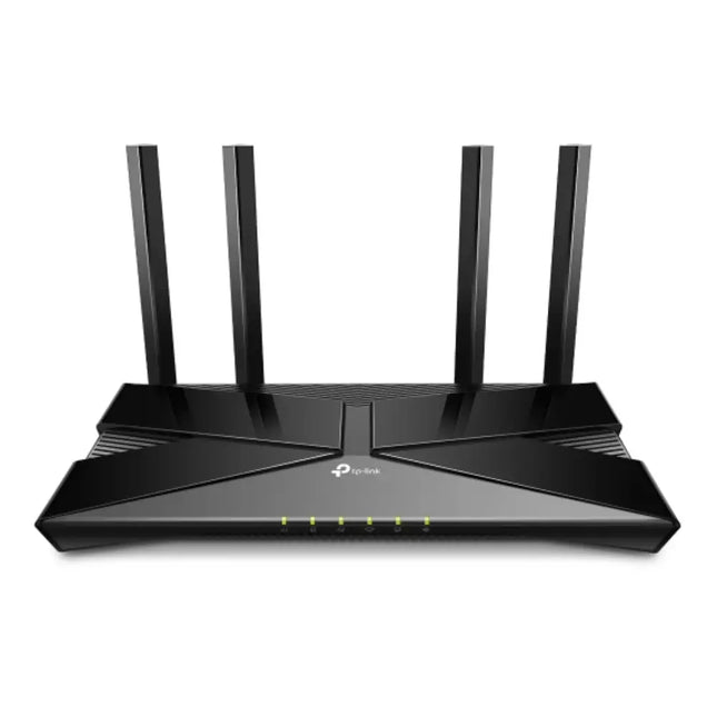 TP-Link Archer VX1800v AX1800 dual-band Wi-Fi 6 VDSL and ADSL modem router in black with four external high-performance antennas.