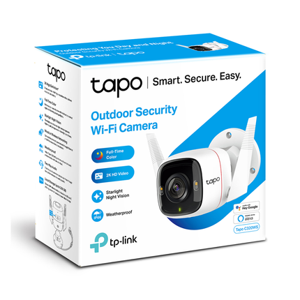The official TP-Link Australia retail box for the Tapo C320WS Outdoor Security Wi-Fi Camera.