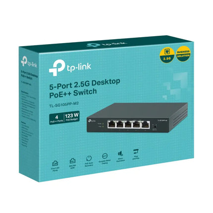 TP-Link TL-SG105PP-M2 5-Port 2.5G Desktop Switch with 4-Port PoE++ designed for high-bandwidth home and business networks.