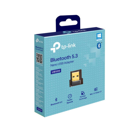 TP-Link Australia UB500 mini Bluetooth 5.3 USB adapter for connecting wireless controllers, headphones, and keyboards.