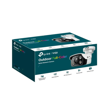Official Australian model of the TP-Link VIGI C340 4MP outdoor bullet network camera, showing the RJ45 Ethernet port for PoE and a 12V DC power connection.