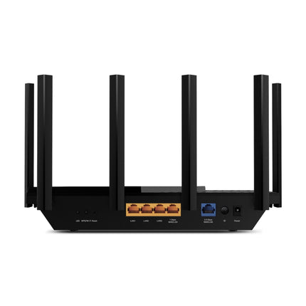 TP-Link Archer AXE75 router showing its modern top-panel vent design optimized for cooling and multi-device network stability.
