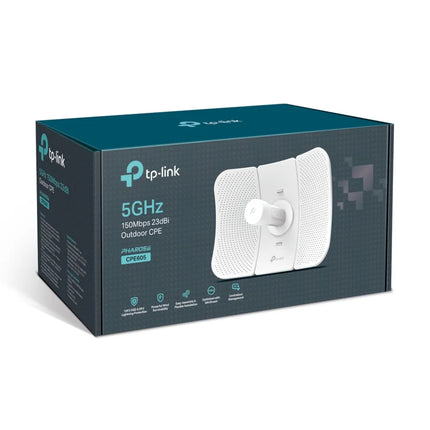 The TP-Link CPE605 installed on a rooftop pole, highlighting its IP65 weatherproof enclosure and lightning protection, designed for harsh Australian outdoor environments.