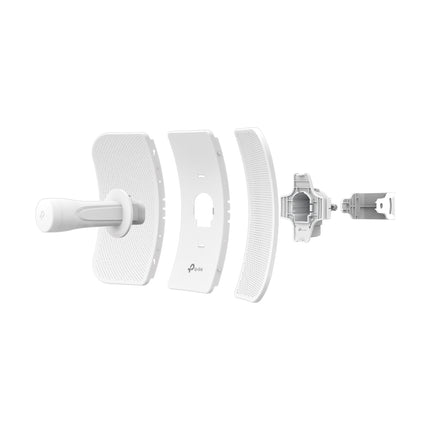 Front view of the TP-Link CPE710 retail packaging highlighting key device specifications including 23dBi high gain, 2x2 MIMO, and Pharos Control compatibility.