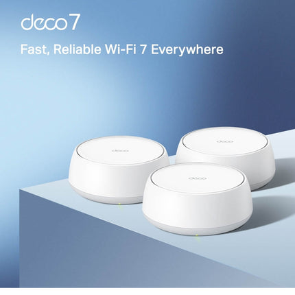 Rear view of the TP-Link Deco BE22 mesh Wi-Fi 7 unit, displaying the ethernet ports and power input.
