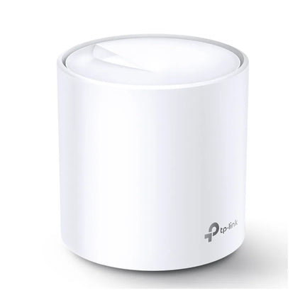 A set of three TP-Link Deco X20 units featuring a modern white cylindrical design, showcasing the AX1800 Wi-Fi 6 mesh system for seamless whole-home coverage.