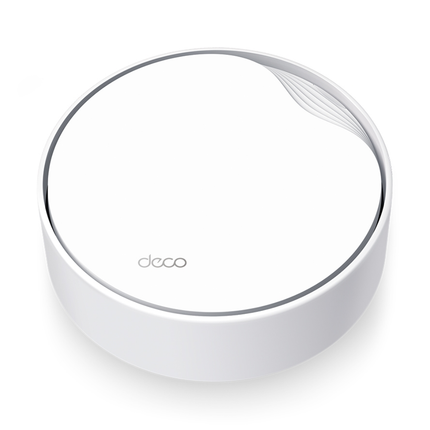 TP-Link Deco X50-PoE AX3000 whole home mesh Wi-Fi 6 units displayed together, showing their sleek, disc-shaped design.