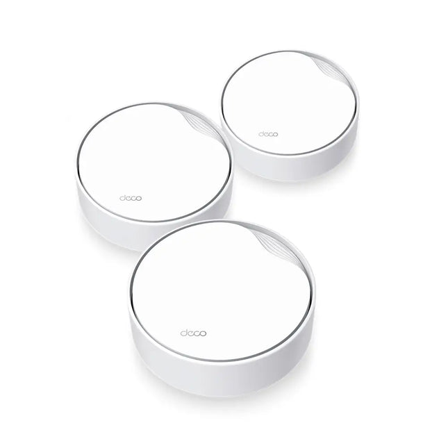 TP-Link Deco X50-PoE AX3000 Whole Home Mesh Wi-Fi 6 unit featuring a clean, compact cylindrical design.