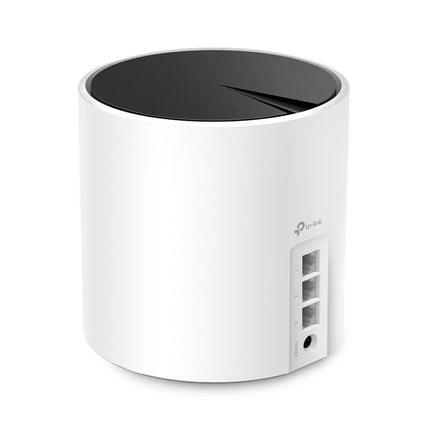 Front view of the single white TP-Link Australia Deco X55 mesh Wi-Fi 6 node showing its minimalist cylindrical home-friendly design.