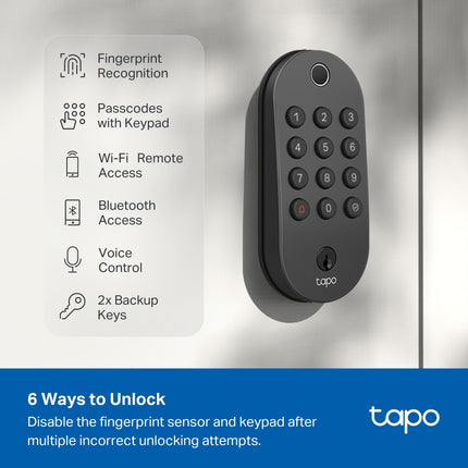 The backlit tactile keypad of the Tapo DL105 smart lock, illustrating the peek-proof entry feature to protect your master PIN code.