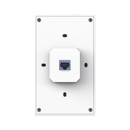 Close-up of the bottom ports on the TP-Link EAP655-Wall AX3000 access point, highlighting the gigabit Ethernet and PoE passthrough.