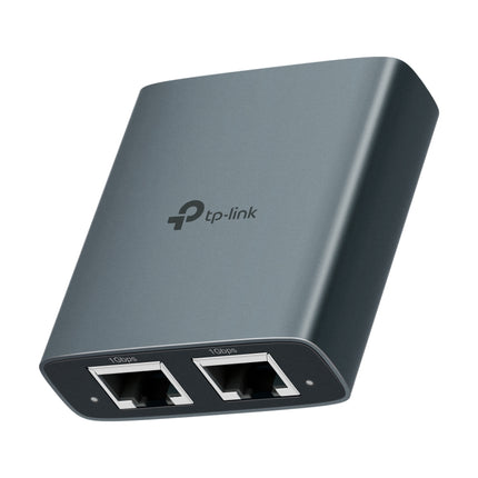 TP-Link EH210 1 to 2 Gigabit Ethernet Splitter showing the single input and dual output LAN ports.