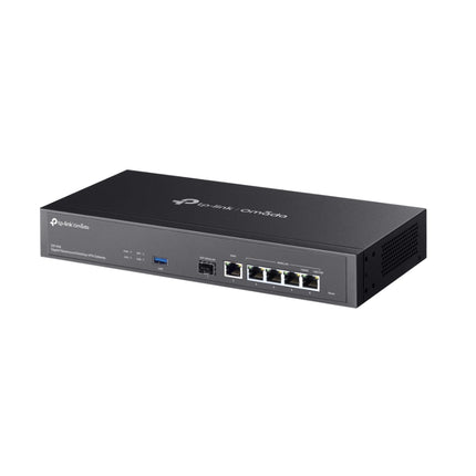 Front panel interface of the ER7406 enterprise gateway highlighting the Gigabit Ethernet and fiber SFP ports.