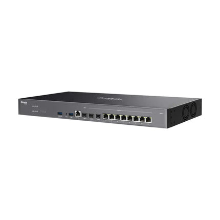 The TP-Link ER8411 Omada enterprise router securely installed in a network rack for centralized business management.