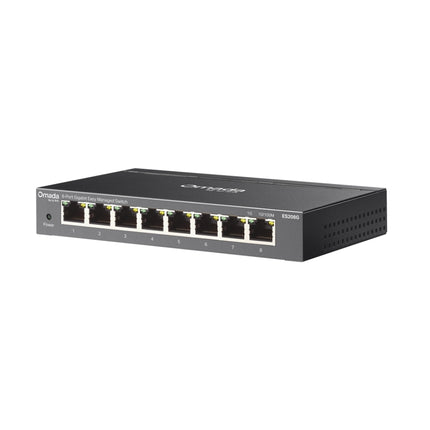 Detailed front view of the 8 Gigabit RJ45 ports on the ES208G easy managed hardware switch.
