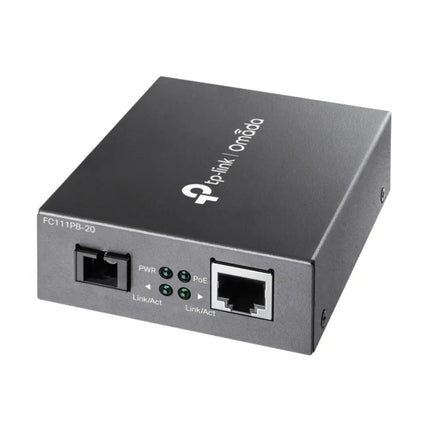 TP-Link FC111PB-20 10/100Mbps WDM Media Converter with 1-Port PoE, clean front view.