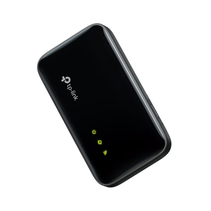 TP-Link M7400 300 Mbps LTE-Advanced Mobile Wi-Fi portable hotspot pocket router in black.