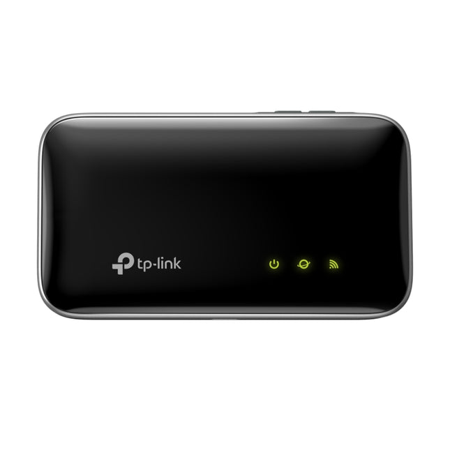 Front view of the TP-Link M7400 portable Wi-Fi unit highlighting the 1.44-inch TFT screen display showing data status.