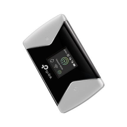 Inside view of the TP-Link M7450 mobile router with the back cover and battery removed, revealing the micro-SIM card slot and the 32GB expandable microSD card storage bay.