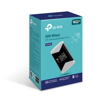 A person holding the lightweight, pocket-sized TP-Link M7450 pocket MiFi travel router showing its sleek design and portability for travel.