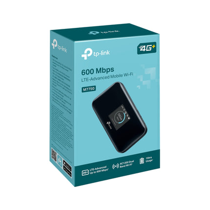 Front view of the official retail packaging for the TP-Link M7750 600Mbps Mobile Wi-Fi, Australian stock.