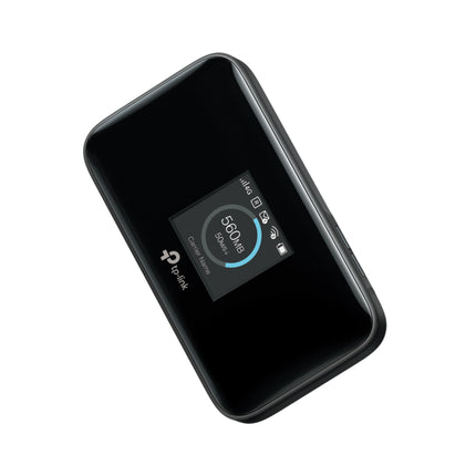 TP-Link M7750 600 Mbps LTE-Advanced Mobile Wi-Fi portable hotspot pocket router in black.