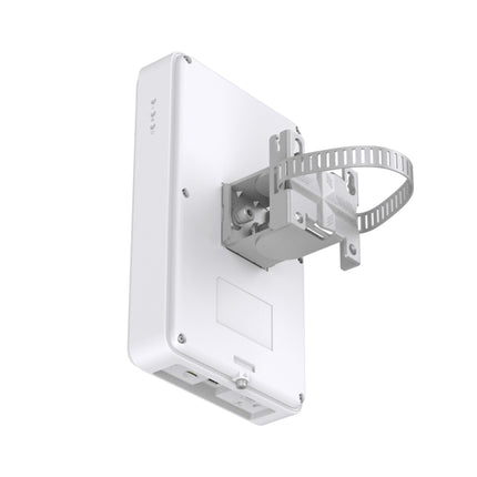 Bottom port hatch of the TP-Link NE200-Outdoor router revealing the secure SIM card slot and PoE input for single-cable setup.