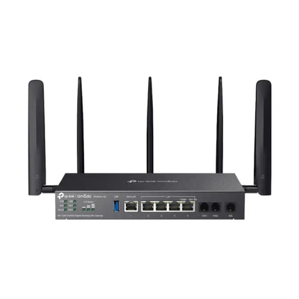 TP-Link Omada DR3650v-4G AX3000 Wi-Fi 6 Gigabit desktop DSL gateway with external detachable antennas.