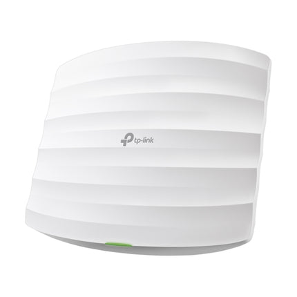 Front view of the white, low-profile square TP-Link Omada EAP115 300Mbps wireless N ceiling mount access point featuring a wave-textured surface.