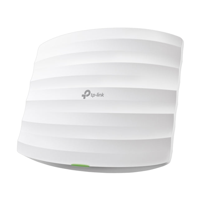 Front view of the white, low-profile square TP-Link Omada EAP115 300Mbps wireless N ceiling mount access point featuring a wave-textured surface.