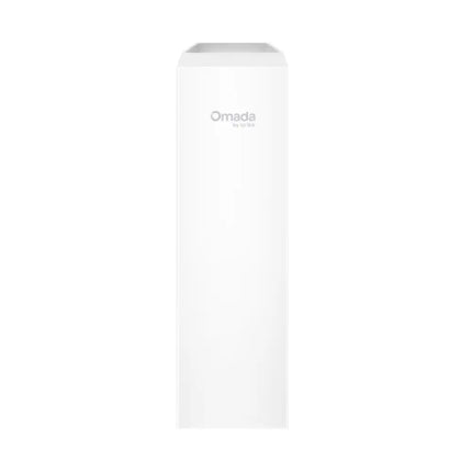 Studio product shot of the TP-Link Omada EAP215-Bridge KIT, showing both sleek white long-range indoor and outdoor wireless bridge units side by side.