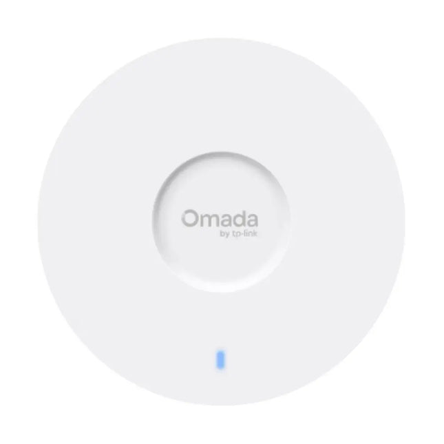 TP-Link Omada EAP653 UR AX3000 ultra-range ceiling mount Wi-Fi 6 access point in a compact white circular design.