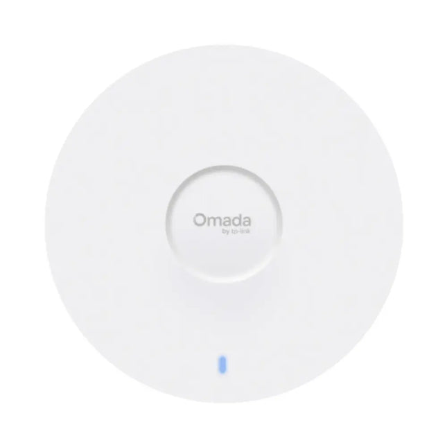 Side profile view of the slim TP-Link Omada EAP673 access point, showcasing its low-profile ceiling mount design.