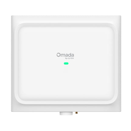 Front view of the white TP-Link Omada EAP772-Outdoor tri-band BE9300 Wi-Fi 7 access point with a sleek, low-profile commercial design.