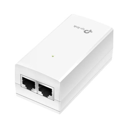 TP-Link Omada POE4818G 48V 18W Passive PoE Adapter in black, showing the front face with the power indicator LED.