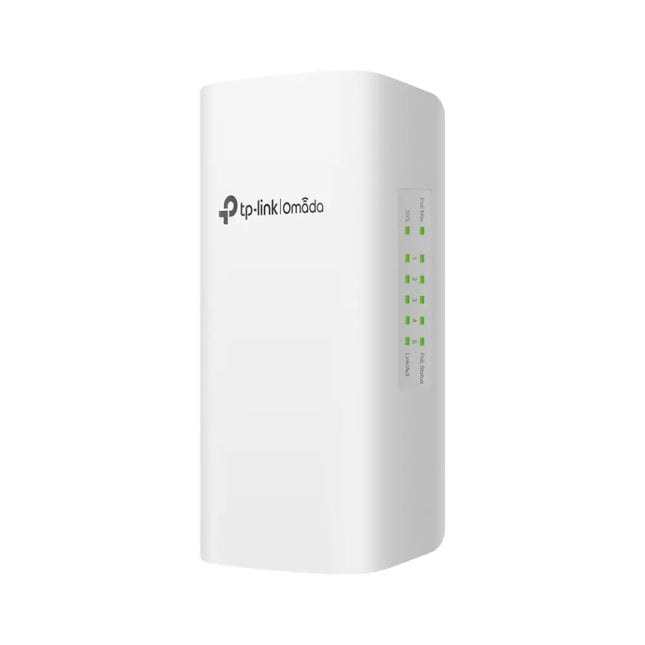TP-Link Omada SG2005P-PD 5-port gigabit smart switch front view, featuring its compact and fanless black casing.