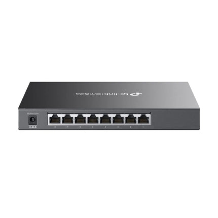 An illustration of the Omada SG2008P integrated into the Omada SDN platform, demonstrating centralized cloud management, zero-touch provisioning, and remote monitoring via the Omada app.