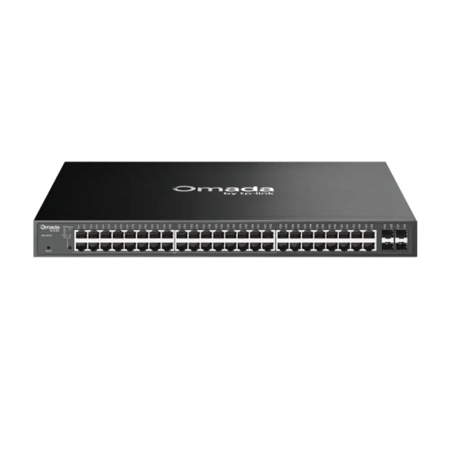 TP-Link Omada SG2452LP 52-port gigabit smart rackmount switch featuring a durable dark gray 1U metal chassis.