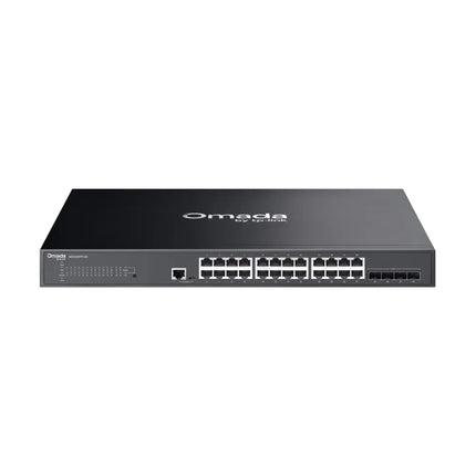 TP-Link Omada SG3428XPP-M2 24-port 2.5G and 4-port 10GE SFP+ managed switch front panel view, showcasing the Multi-Gigabit PoE++ ports.