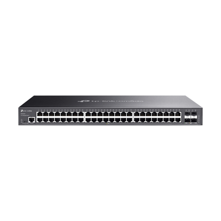 TP-Link Omada SG3452X 48-port gigabit L2+ managed switch front view, showcasing its standard 1U rackmount chassis.