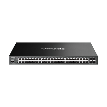 TP-Link Omada SG3452XP 48-port gigabit and 4-port 10GE SFP+ managed switch front view, showing full rackmount design.