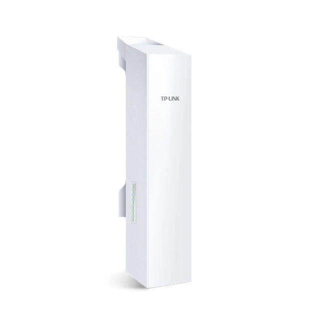 Front view of the tall, white weatherproof TP-Link Pharos CPE220 2.4GHz 12dBi outdoor directional access point design.