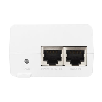 Rear view of the Omada POE5460X passive PoE adapter, highlighting its integrated slots for convenient wall-mount installation.