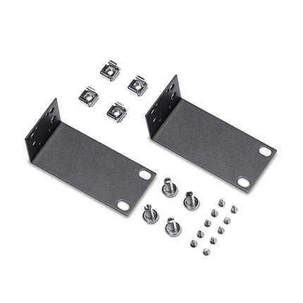 Side view of the 13-inch rack mount kit brackets, showcasing the durable steel build and standard screw alignment.