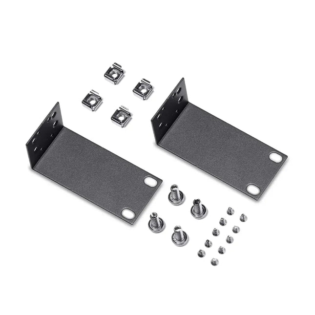Side view of the 13-inch rack mount kit brackets, showcasing the durable steel build and standard screw alignment.