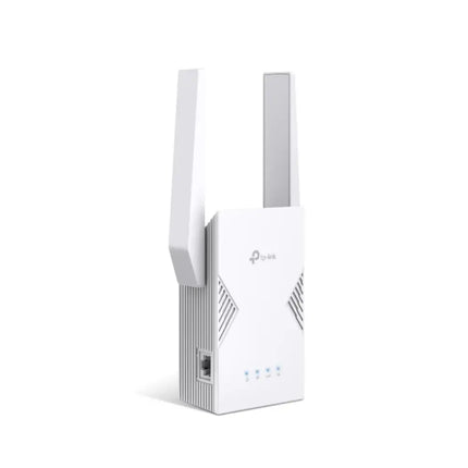 A TP-Link RE225BE Wi-Fi 7 booster expanding high-speed internet coverage across a modern living room to eliminate wireless dead zones.