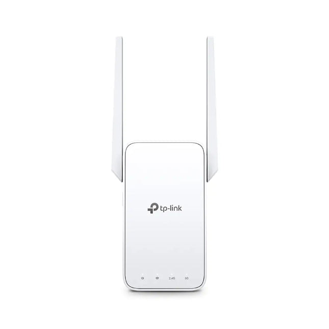 TP-Link RE315 AC1200 dual-band Wi-Fi range extender with two external antennas in white.