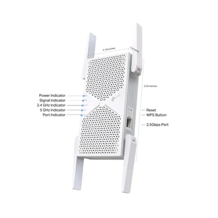 Close-up shot of the 2.5 Gbps multi-gigabit Ethernet port on the TP-Link RE405BE extender for high-speed wired access point connections.